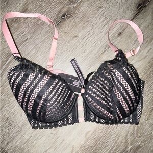 Victoria's Secret Black and Pink Striped Lace Bra